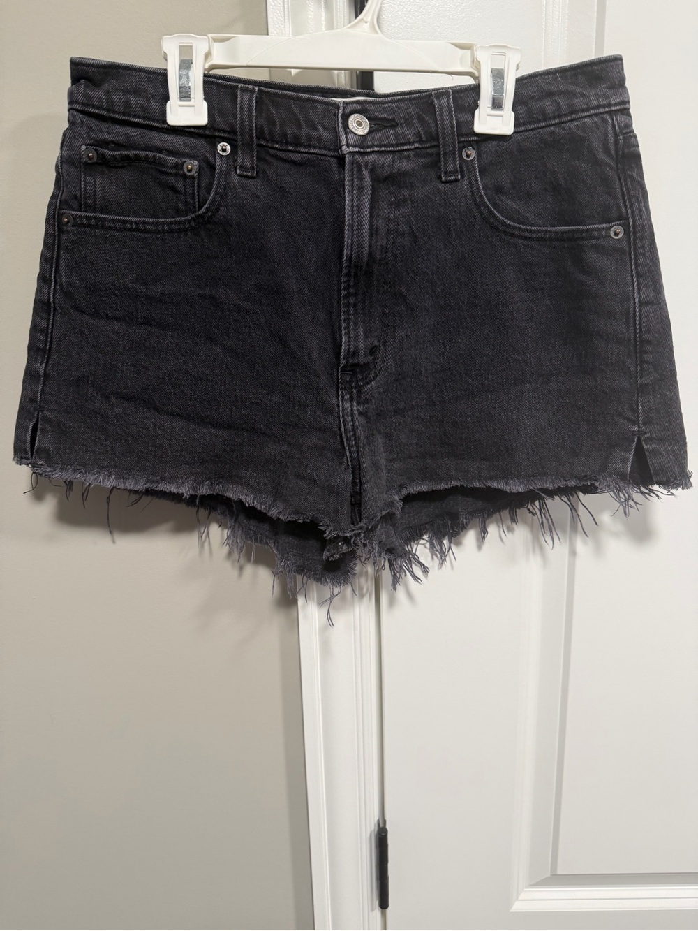 Abercrombie & Fitch Black Frayed High-Rise Denim Shorts